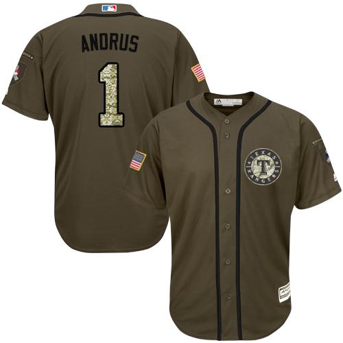 Rangers #1 Elvis Andrus Green Salute to Service Stitched MLB Jersey - Click Image to Close